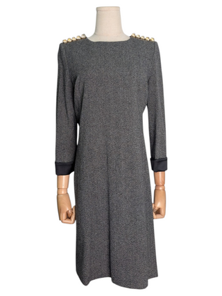 Grey Long Sleeve Dress With Glass Embellishment Shoulders