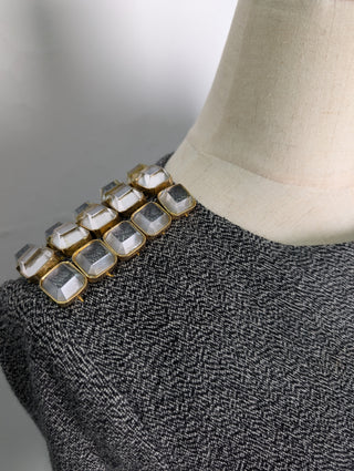 Grey Long Sleeve Dress With Glass Embellishment Shoulders