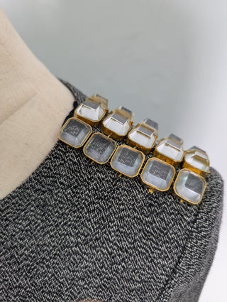 Grey Long Sleeve Dress With Glass Embellishment Shoulders