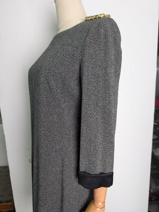 Grey Long Sleeve Dress With Glass Embellishment Shoulders