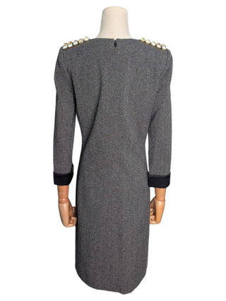 Grey Long Sleeve Dress With Glass Embellishment Shoulders