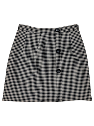 Black And Beige Houndstooth Wool Skirt With 3 Embellished Buttons