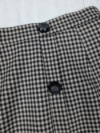 Black And Beige Houndstooth Wool Skirt With 3 Embellished Buttons