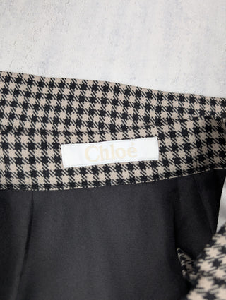 Black And Beige Houndstooth Wool Skirt With 3 Embellished Buttons