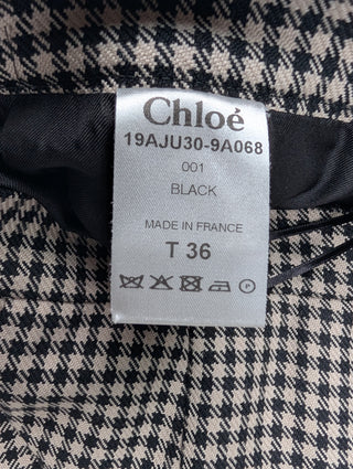 Black And Beige Houndstooth Wool Skirt With 3 Embellished Buttons