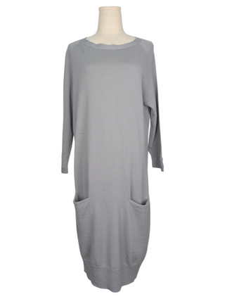 Heather Grey Wool Dress With Two Front Pockets
