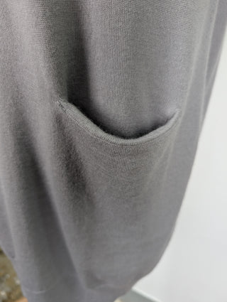 Heather Grey Wool Dress With Two Front Pockets