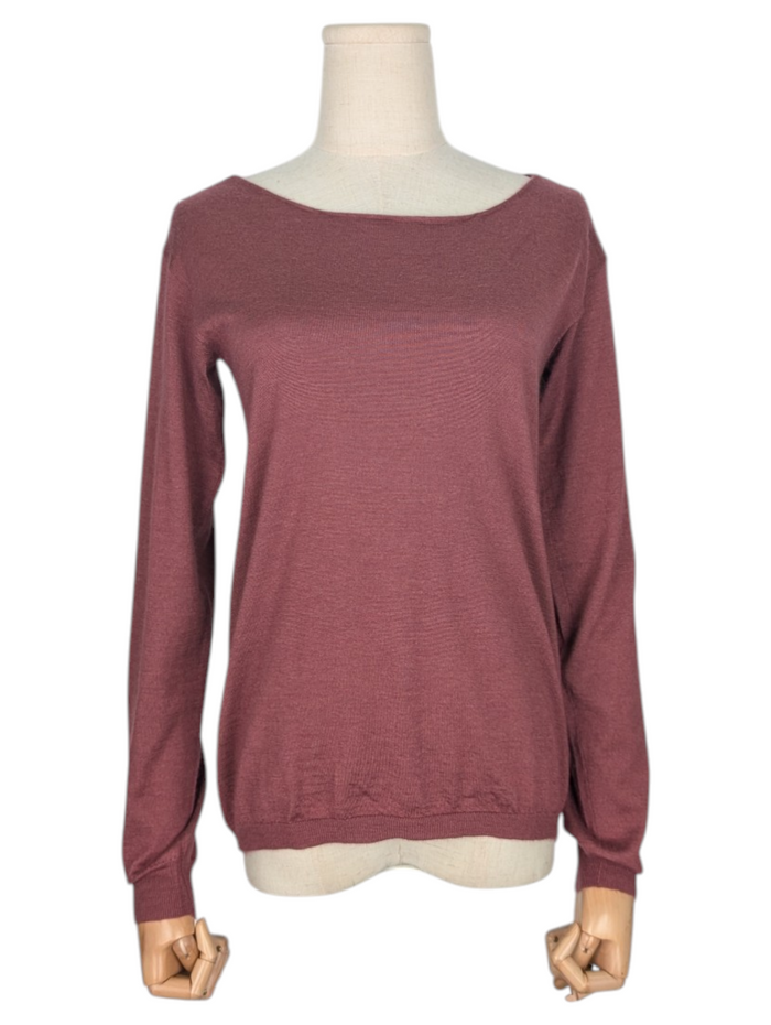 Burgundy Cashmere Cardigan With Buttons At The Back