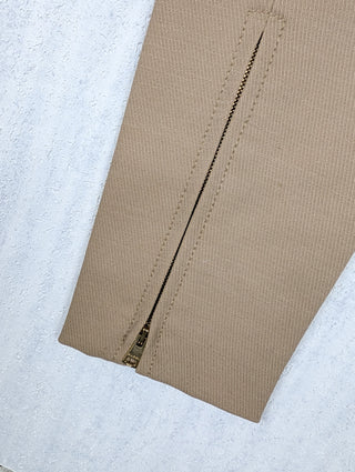 Khaki Equestrian Pants With Suede Patches