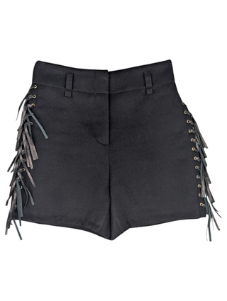 Black Shorts With Fringe Tassel Details