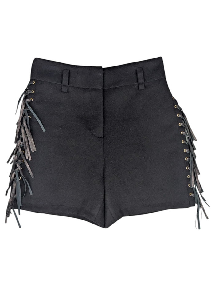 Black Shorts With Fringe Tassel Details