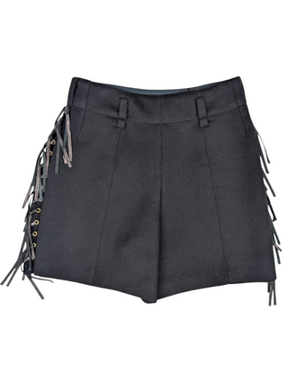 Black Shorts With Fringe Tassel Details