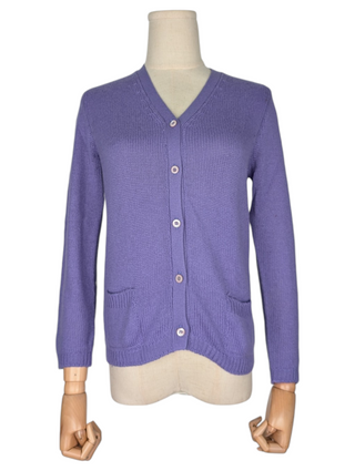 Purple Cashmere Cardigan With Suede Patches