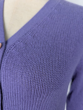 Purple Cashmere Cardigan With Suede Patches