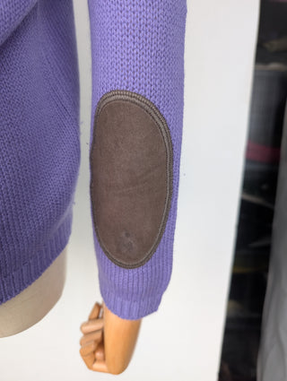Purple Cashmere Cardigan With Suede Patches