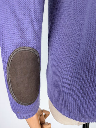 Purple Cashmere Cardigan With Suede Patches