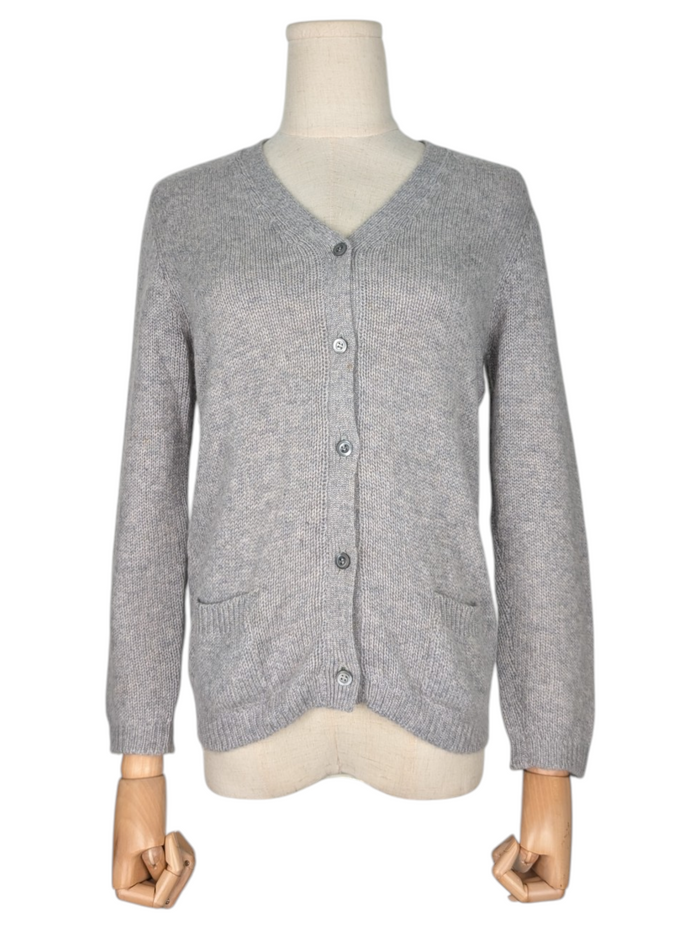 Grey Cashmere Cardigan With Suede Patches