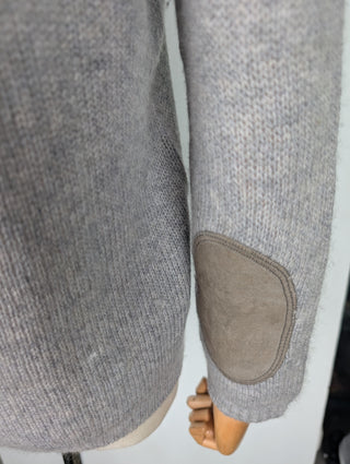 Grey Cashmere Cardigan With Suede Patches