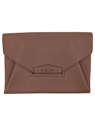Pink Leather Antigona Envelope Clutch