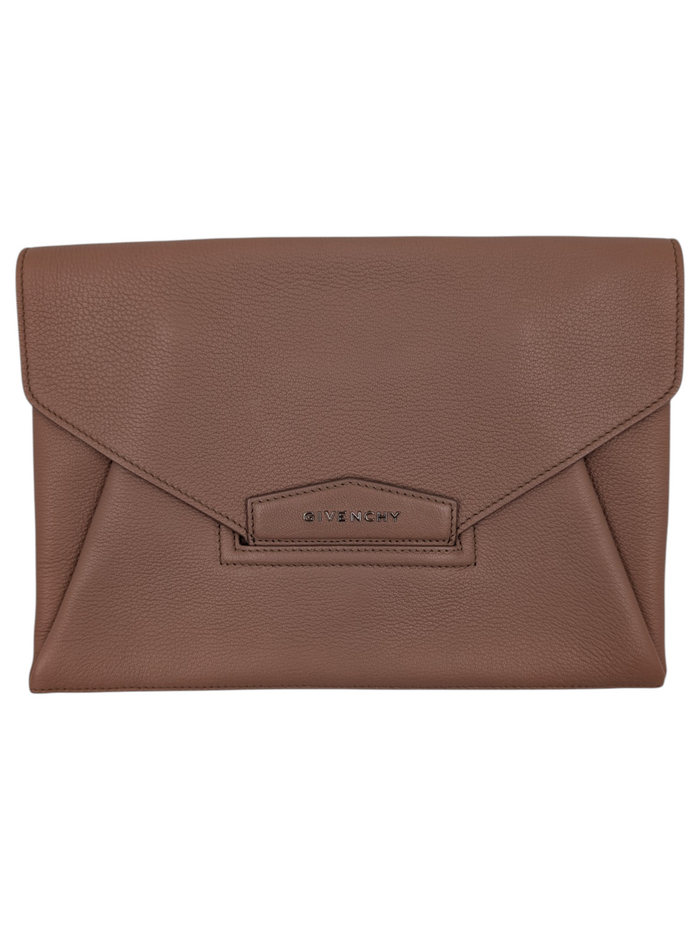 Pink Leather Antigona Envelope Clutch