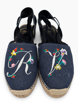 Blue Rv Denim Embroidered Platform Espadrilles