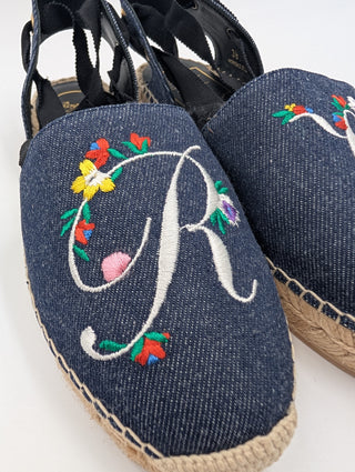 Blue Rv Denim Embroidered Platform Espadrilles