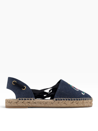 Blue Rv Denim Embroidered Platform Espadrilles