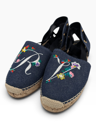 Blue Rv Denim Embroidered Platform Espadrilles