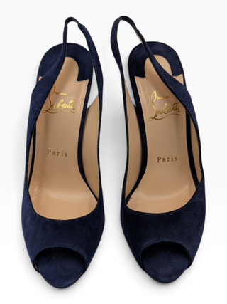 Navy Blue Suede Slingback Heels