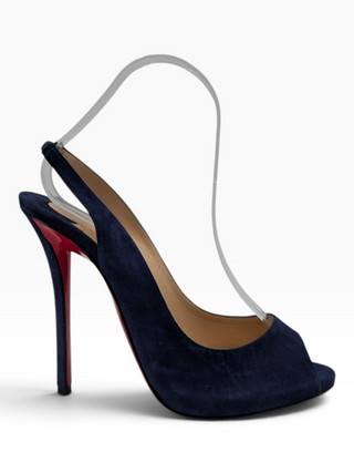 Navy Blue Suede Slingback Heels
