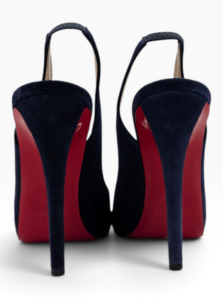 Navy Blue Suede Slingback Heels