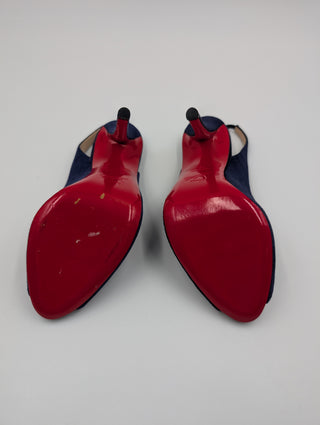 Navy Blue Suede Slingback Heels