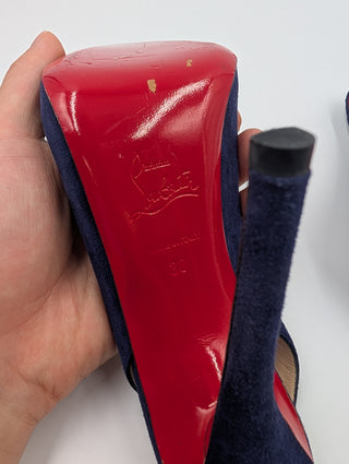 Navy Blue Suede Slingback Heels