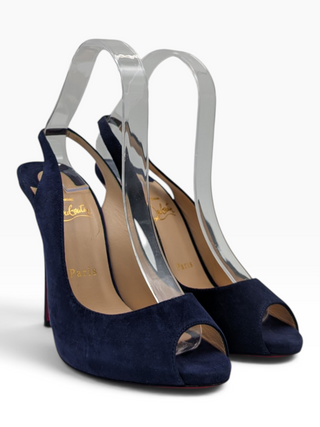 Navy Blue Suede Slingback Heels