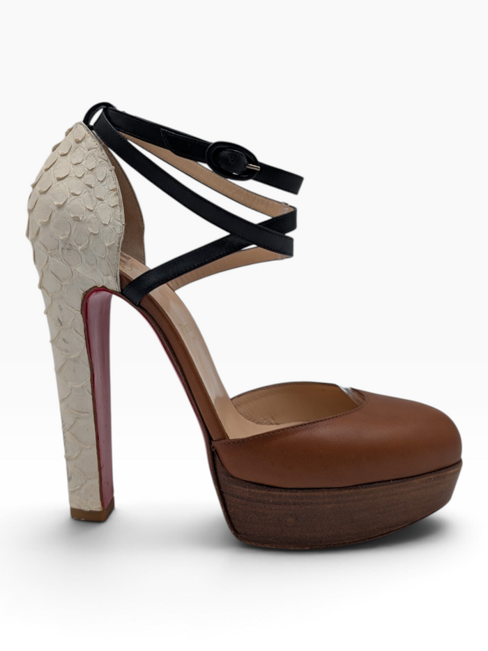 Brown Bianca Platform Heels With Snakeskin Heels