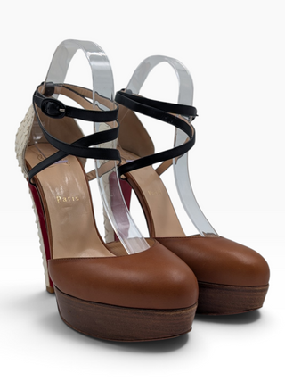 Brown Bianca Platform Heels With Snakeskin Heels