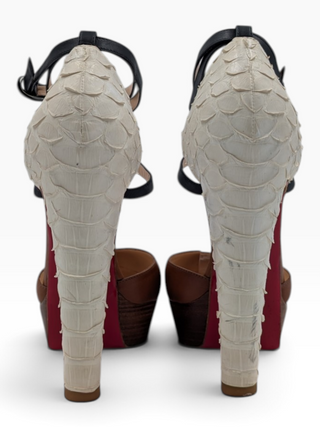 Brown Bianca Platform Heels With Snakeskin Heels