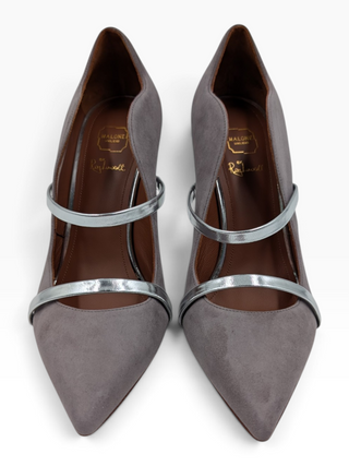 Heather Grey Suede Maureen Curved Strap Heels