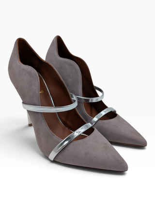 Heather Grey Suede Maureen Curved Strap Heels