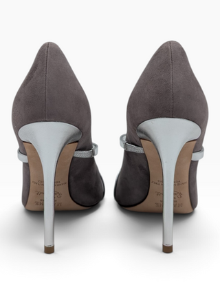 Heather Grey Suede Maureen Curved Strap Heels