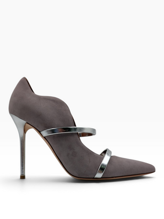 Heather Grey Suede Maureen Curved Strap Heels