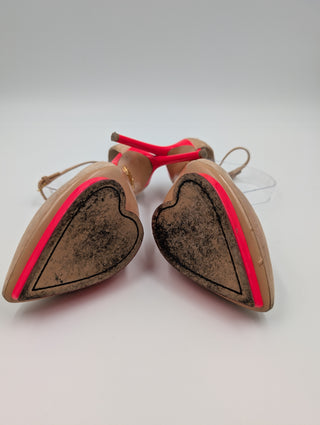 Beige Suede D'Orsay Pumps With Pink Platforms