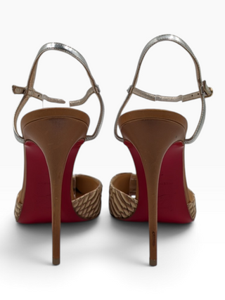 Brown Python Leather Pointed Toe Ankle Strap Heels