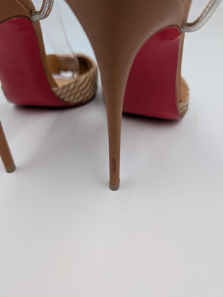 Brown Python Leather Pointed Toe Ankle Strap Heels