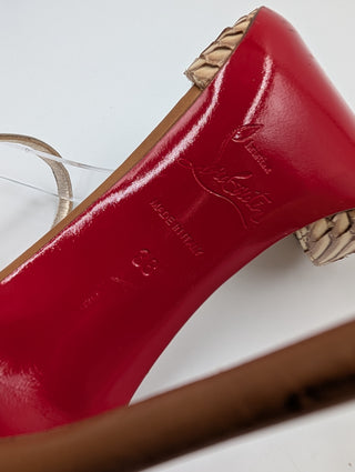 Brown Python Leather Pointed Toe Ankle Strap Heels