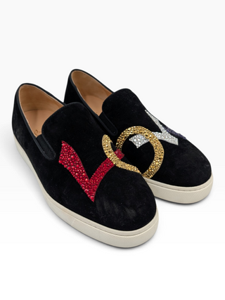 Black "Love" Suede Slip Ons Sneakers
