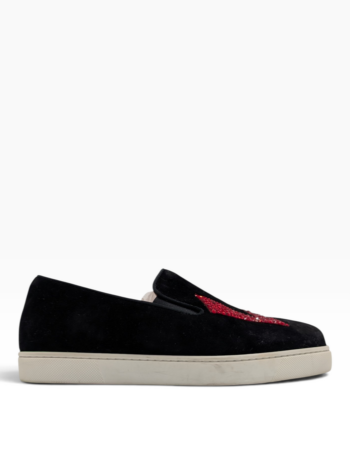 Black "Love" Suede Slip Ons Sneakers
