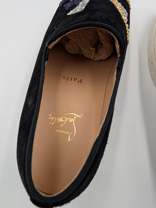 Black "Love" Suede Slip Ons Sneakers