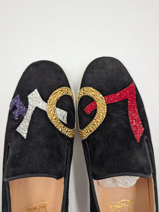 Black "Love" Suede Slip Ons Sneakers