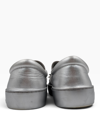 Metallic Silver Glitter Leather Dior Happy Floral Embellished Slip On Sneakers